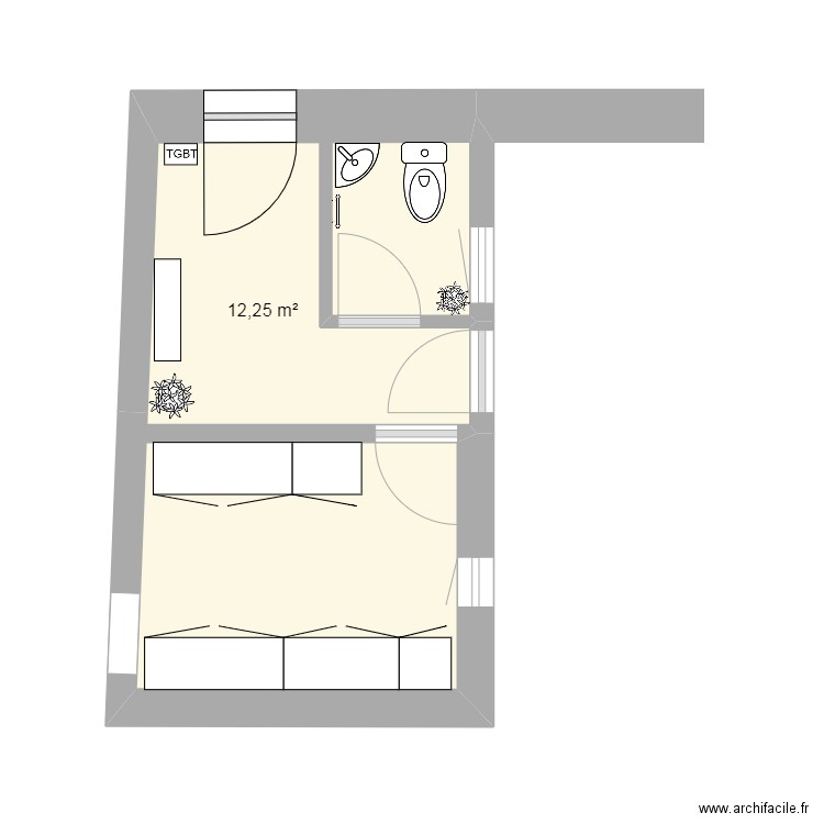 WC Véranda version 2. Plan de 1 pièce et 12 m2
