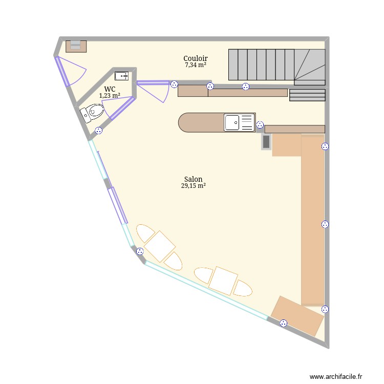 LocalFoixRDC. Plan de 3 pièces et 38 m2