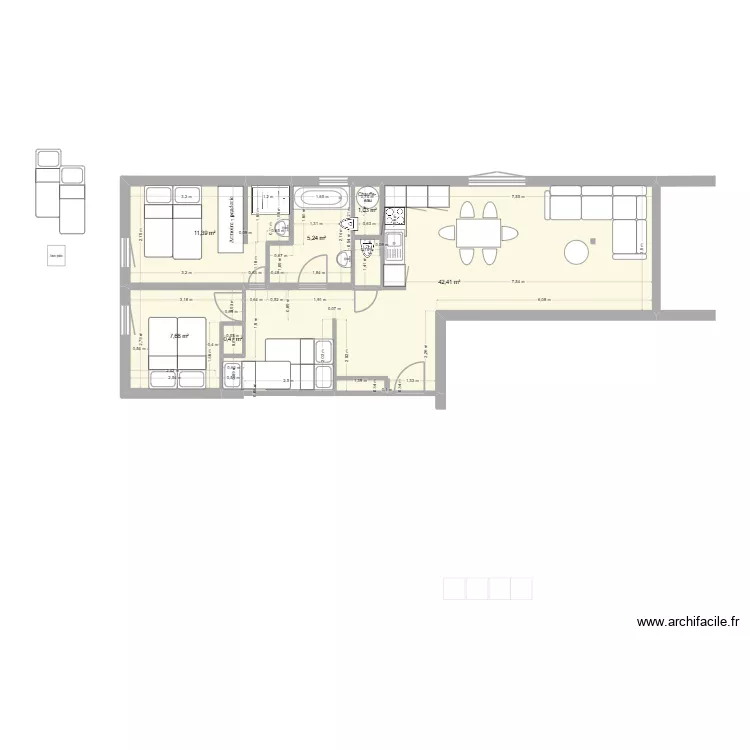 BERLICANT T3 7 personne1 cloison conservéeV2. Plan de 6 et 68 m² BERLICANT T3 7 personne1 cloison conservéeV2. Plan de 6 et 68 m²