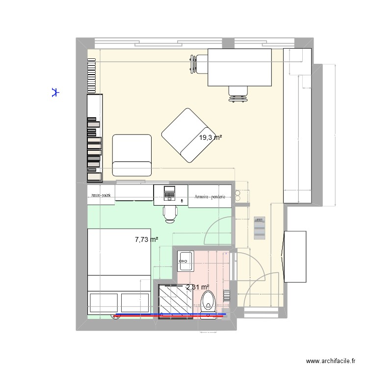 appart sophie II. Plan de 3 pièces et 29 m2