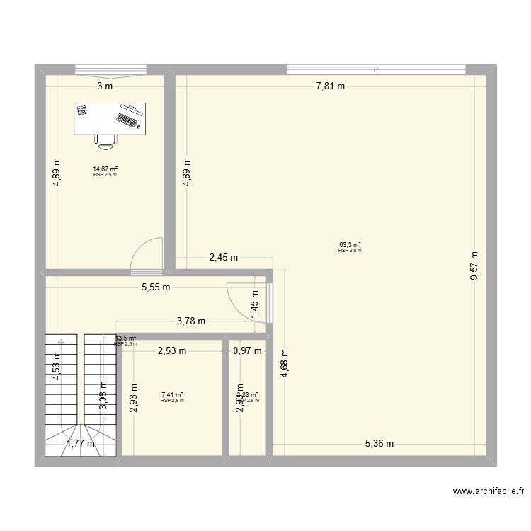 ittre rdz. Plan de 5 pièces et 102 m2