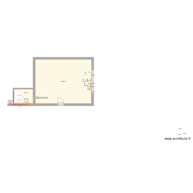 KDZ Plomberie. Plan de 2 pièces et 47 m2