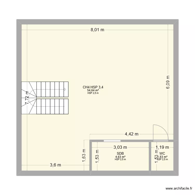 2EME ETAGE PANTIER. Plan de 3  et 61 m²