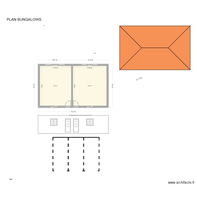 Bungalows Duzer. Plan de 2 pièces et 59 m2
