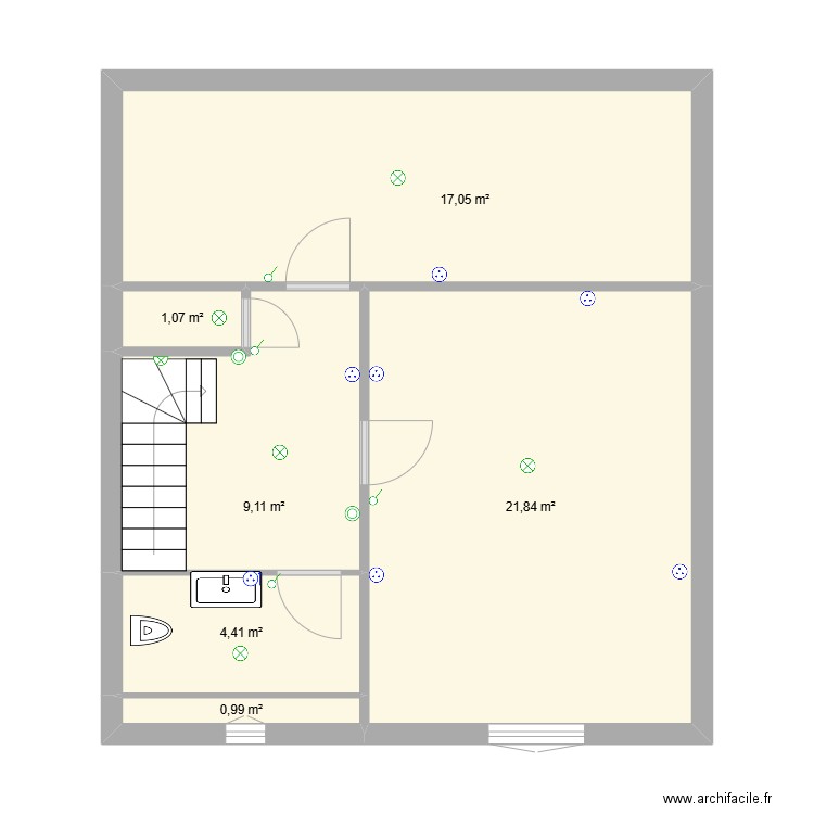 B2B R+2. Plan de 6 pièces et 54 m2
