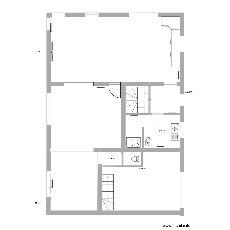 bureaux. Plan de 6 pièces et 89 m2