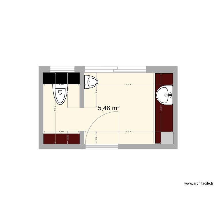 Toilettes bas. Plan de 1 pièce et 5 m2