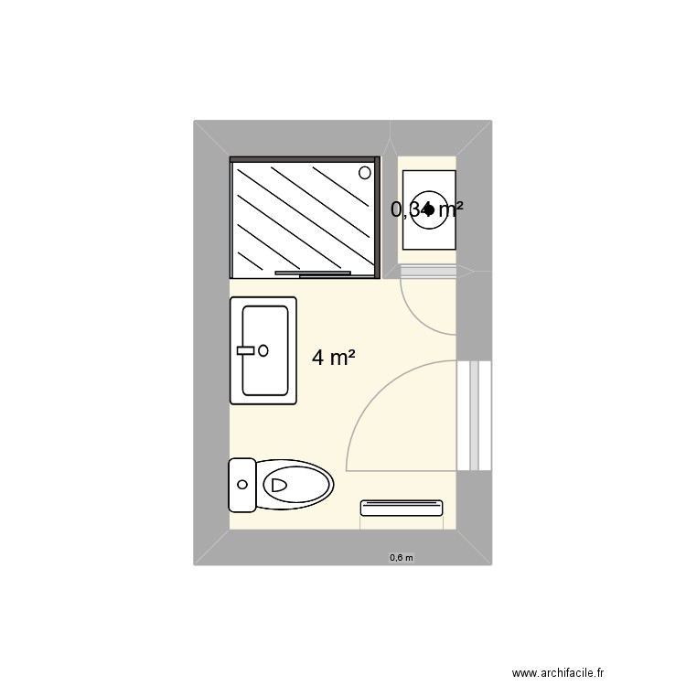 SDB 7 ét. Plan de 2 pièces et 4 m2