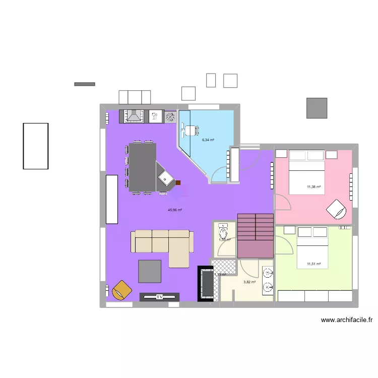Maison THISE. Plan de 7  et 82 m²