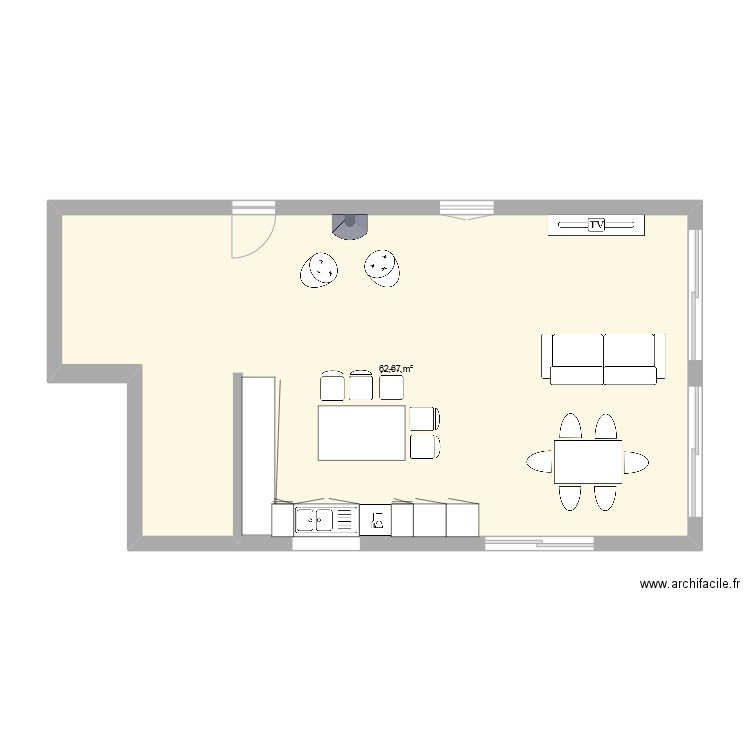 Dvir. Plan de 1 pièce et 63 m2