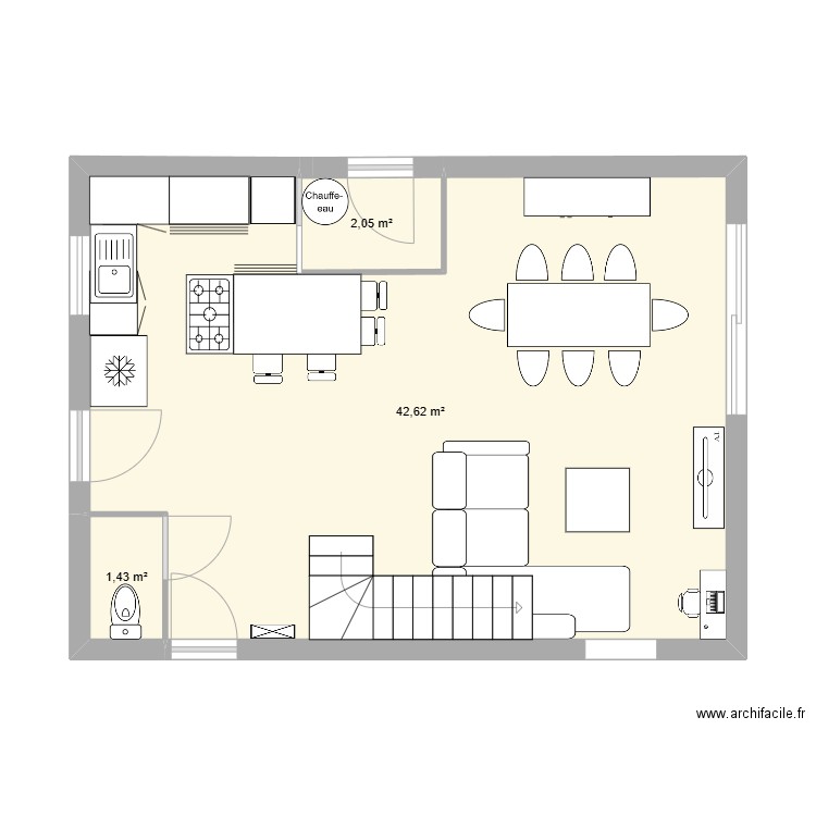 seignosse. Plan de 3 pièces et 46 m2
