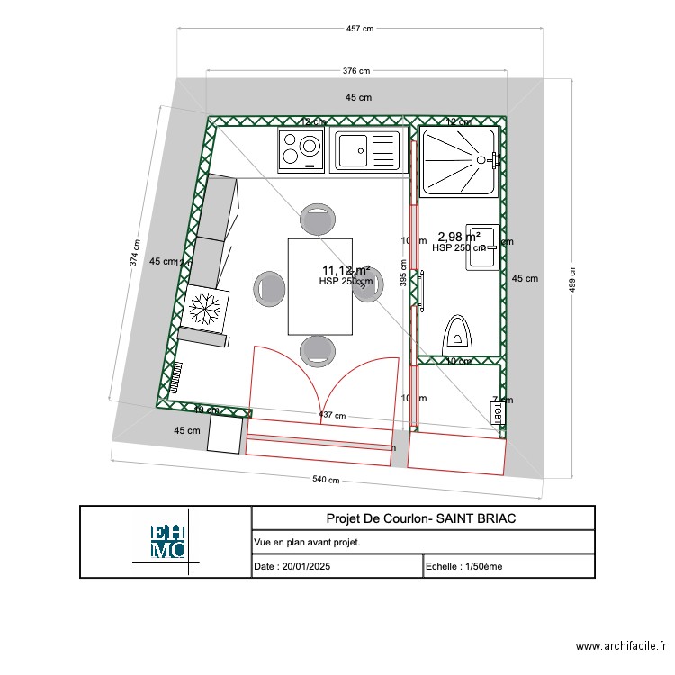 Projet De Courlon- SAINT BRIAC . Plan de 2 pièces et 19 m2