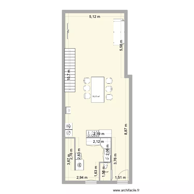 RDC. Plan de 2  et 77 m²