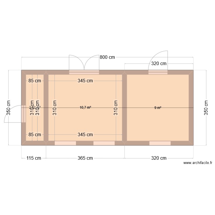 garage velo. Plan de 3 pièces et 22 m2