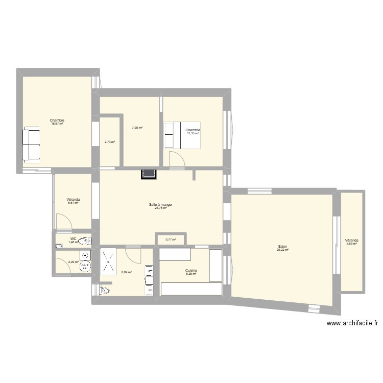 plan de base 5. Plan de 13 pièces et 123 m2