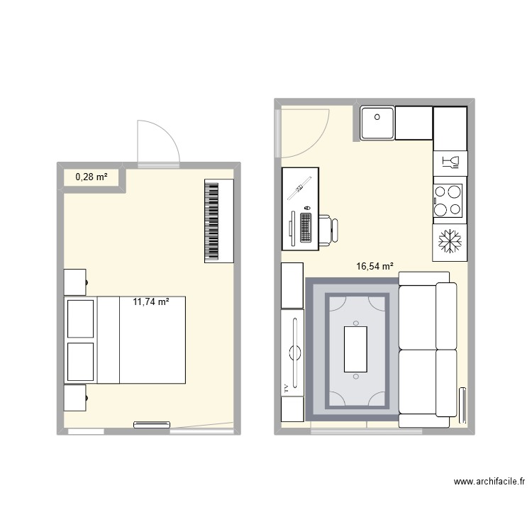 Nouvel appart. Plan de 3 pièces et 29 m2