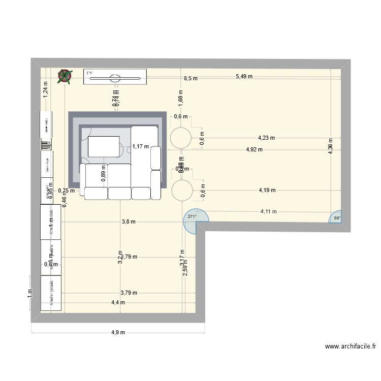 sous sol salon. Plan de 1 pièce et 48 m2