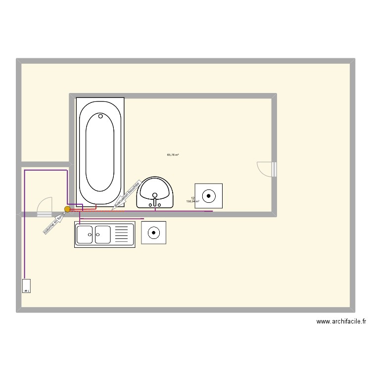 la bassée. Plan de 2 pièces et 225 m2