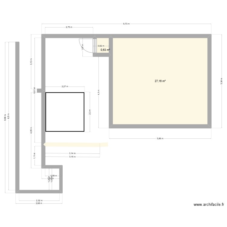 JACUZZI. Plan de 2 pièces et 28 m2