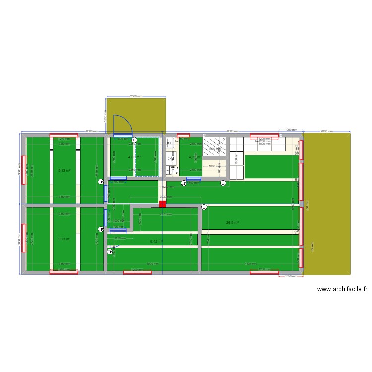 Дарья Шарапово ТП. Plan de 8 pièces et 77 m2