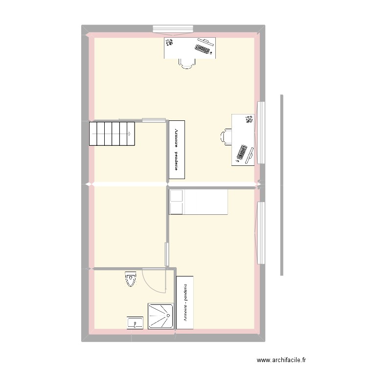 Etage final. Plan de 14 pièces et 55 m2