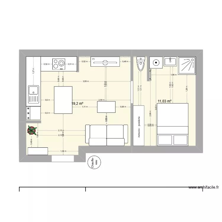 boco studio. Plan de 2  et 30 m²