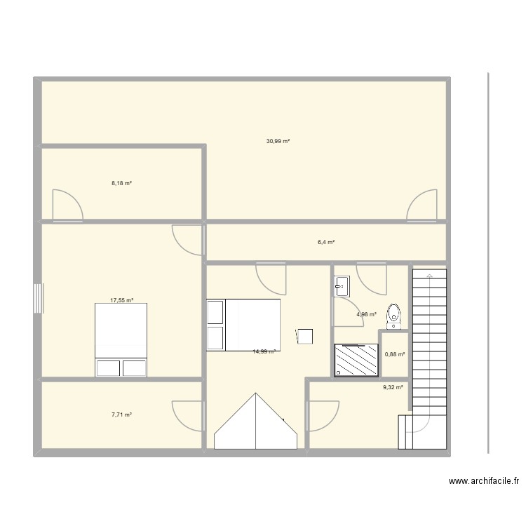 ETAGE. Plan de 9 pièces et 101 m2