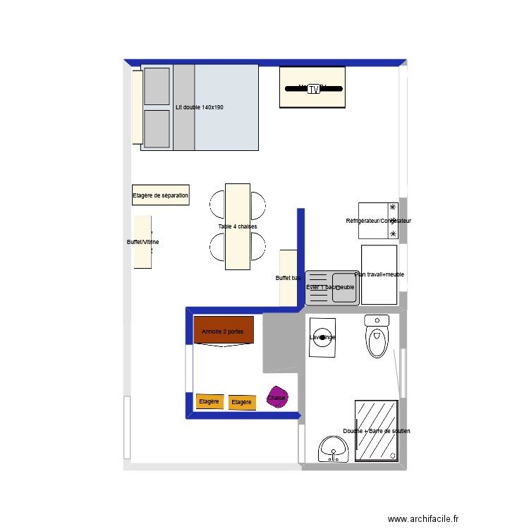 Appartement Maman. Plan de 1 pièce et 3 m2