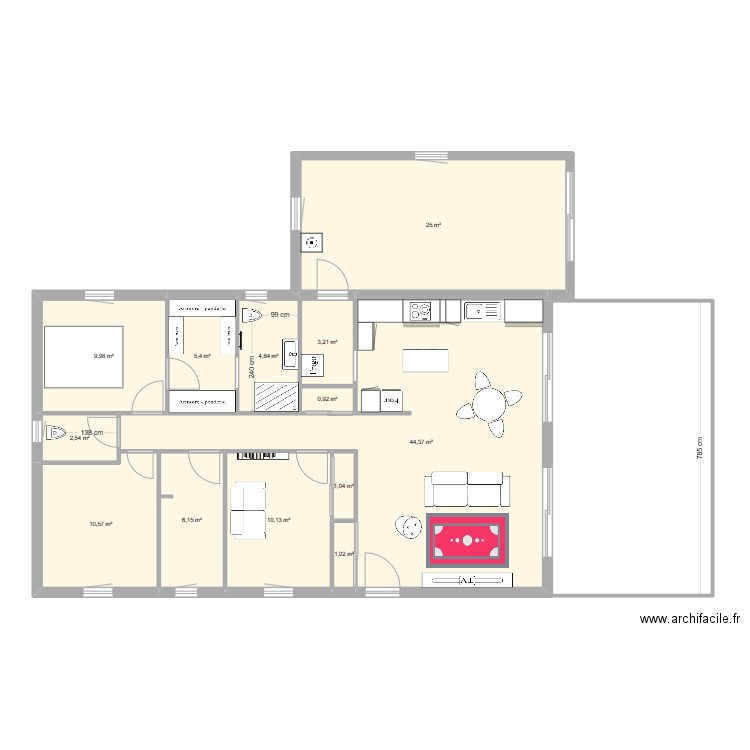 Yuzuz. Plan de 13 pièces et 125 m2