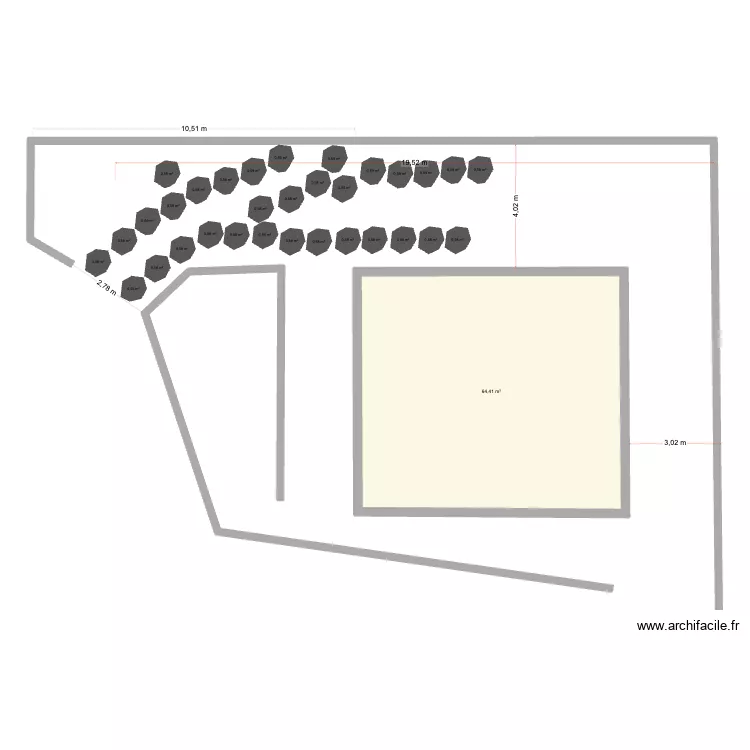 jardin route. Plan de 1 Pièce et 64 m²