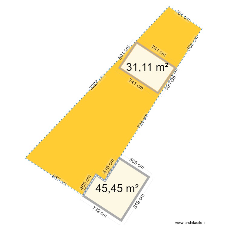 masse cadastre 2. Plan de 2 pièces et 77 m2