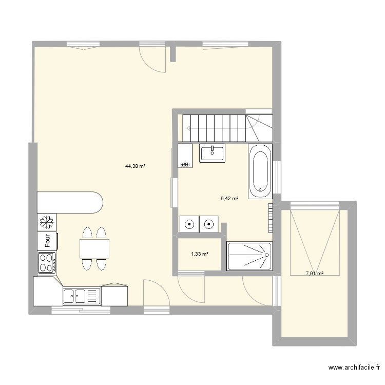 extention. Plan de 4 pièces et 63 m2