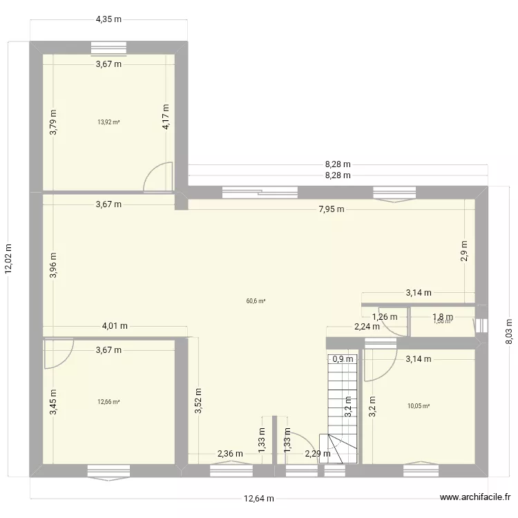 2ieme essaie projet extension. Plan de 5  et 99 m²