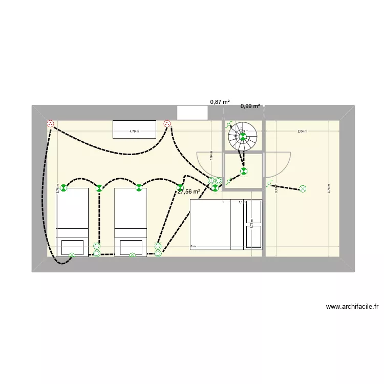 Queffen étage éclairages. Plan de 3 et 29 m² Queffen étage éclairages. Plan de 3 et 29 m²