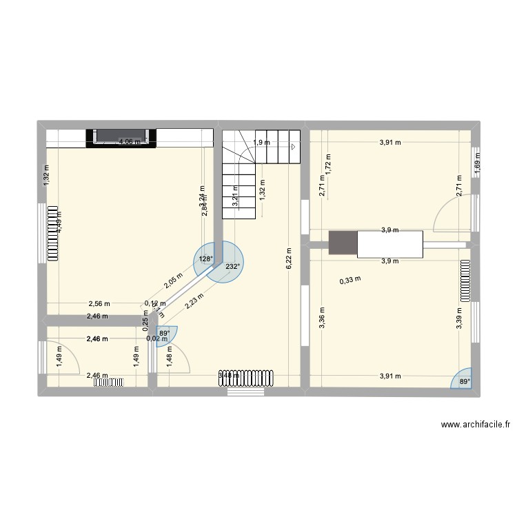 oxford RDC. Plan de 4 pièces et 60 m2
