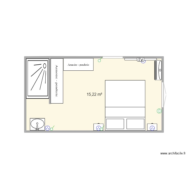 chambre 1. Plan de 1 pièce et 15 m2