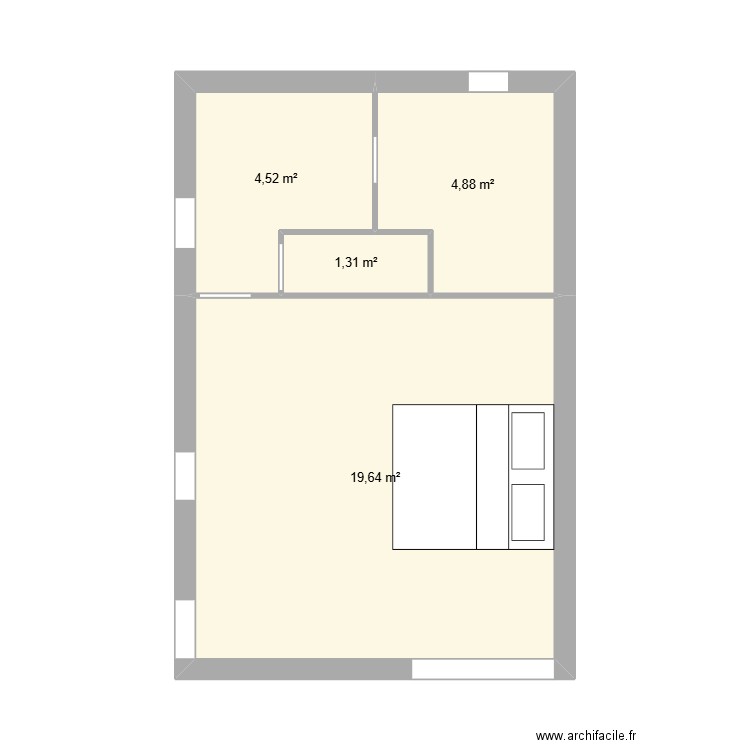 chambre atelier. Plan de 4 pièces et 30 m2