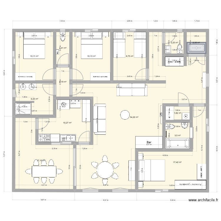 Lambarènè 6 étage version 5. Plan de 14 pièces et 149 m2