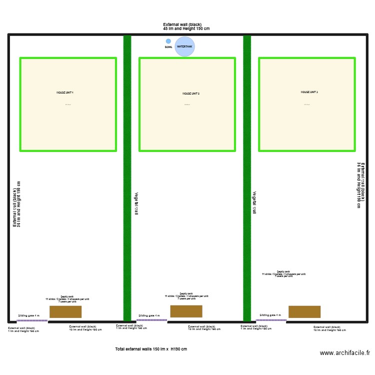 Walls Kinondo. Plan de 3 pièces et 411 m2