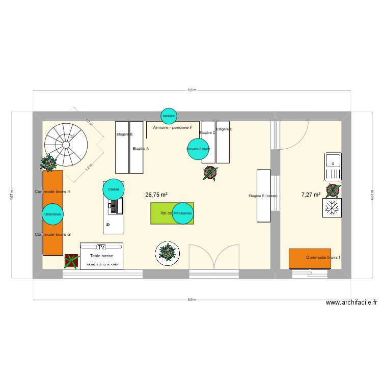 Boutique exo 2p70. Plan de 2 pièces et 34 m2