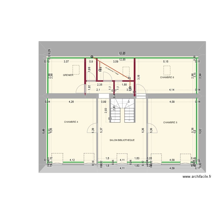 CAROLE & LUDO  PROJET   2° ETAGE EV/EU. Plan de 13 pièces et 111 m2