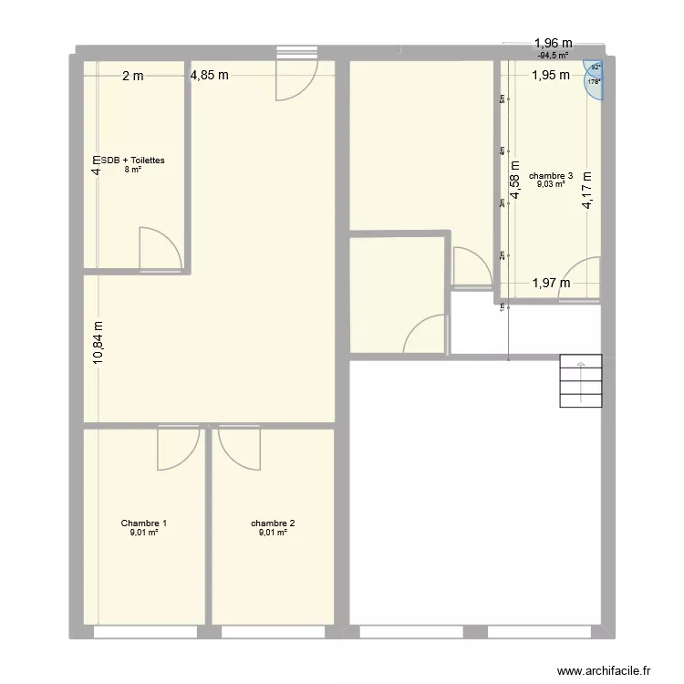 Appart_V2. Plan de 6  et 88 m²