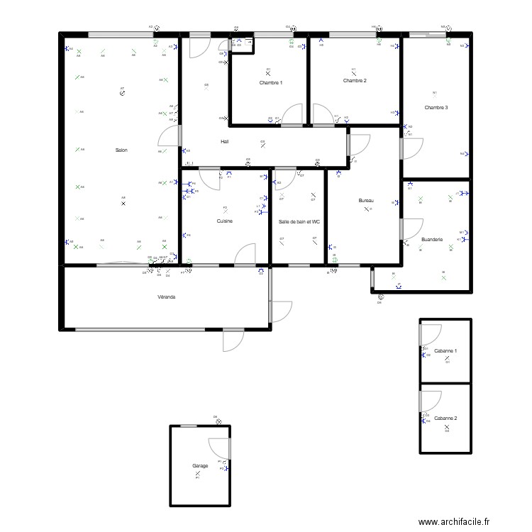 Jemappe dora. Plan de 14 pièces et 173 m2