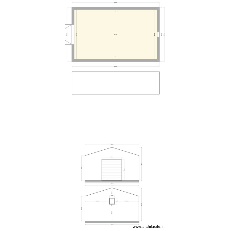 garage. Plan de 1 pièce et 60 m2