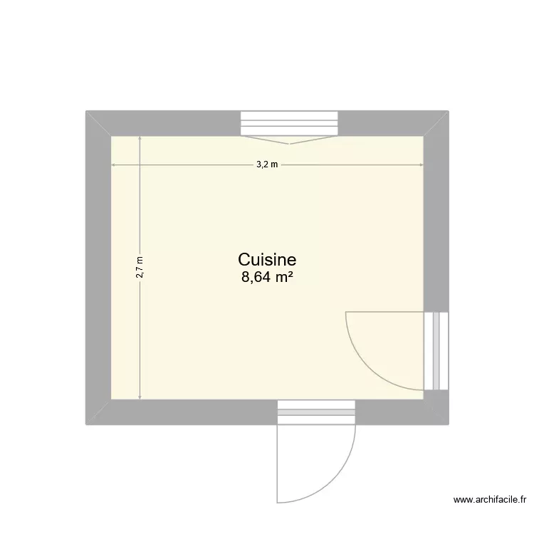cuisine. Plan de 1 Pièce et 9 m²