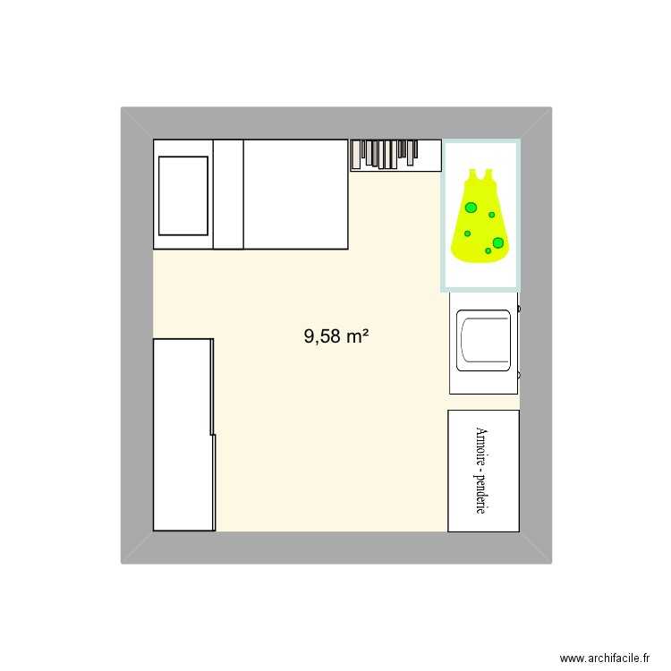 Chambre Ezra lab. Plan de 1 pièce et 10 m2