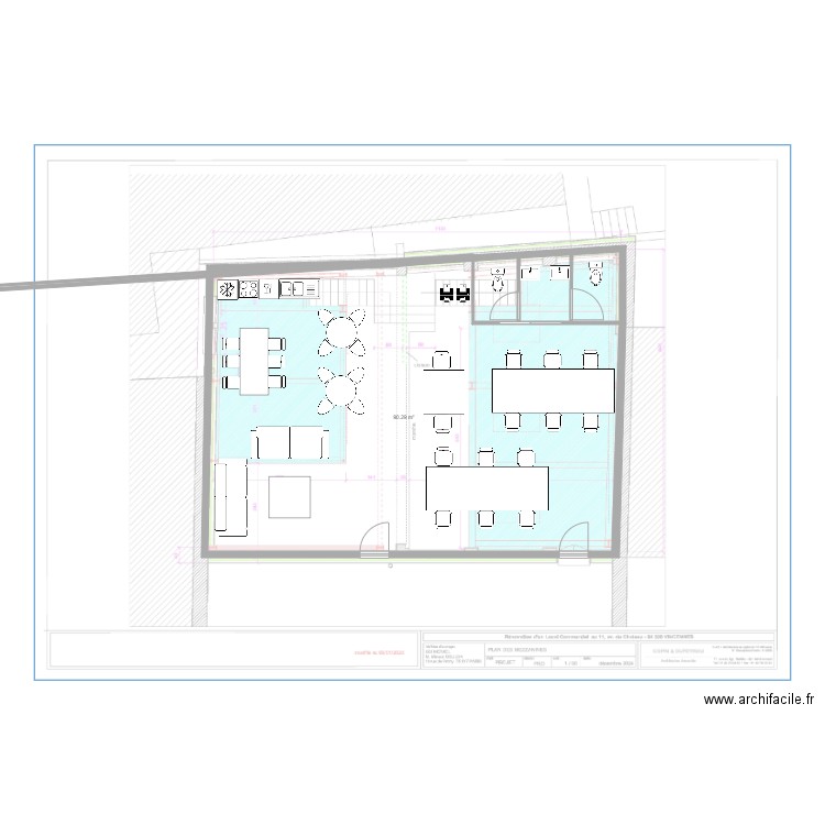 vincennes rdc. Plan de 1 pièce et 90 m2