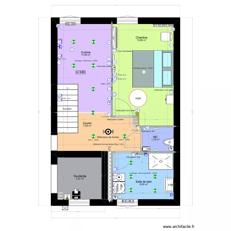 KERFRIDEN. Plan de 6 pièces et 45 m²