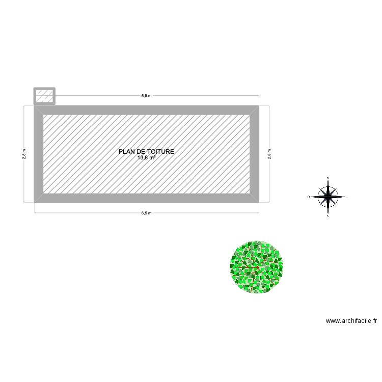 Toitures. Plan de 2 pièces et 14 m2