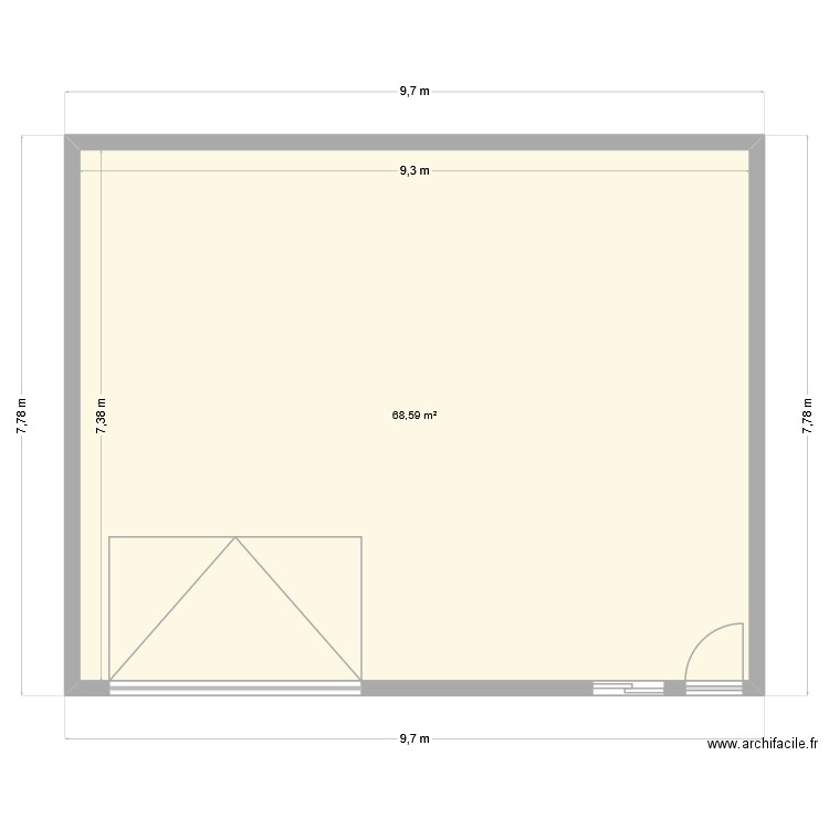 B/FF1. Plan de 1 pièce et 69 m2